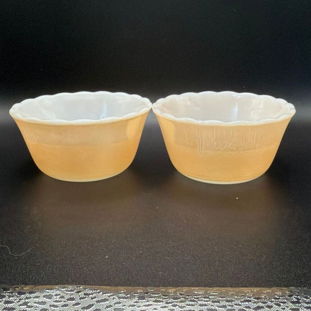 Vintage Fire-King Peach Lustre Custard Bowls – Set of 6 – Anchor Hocking Scallop - Picture 6 of 6